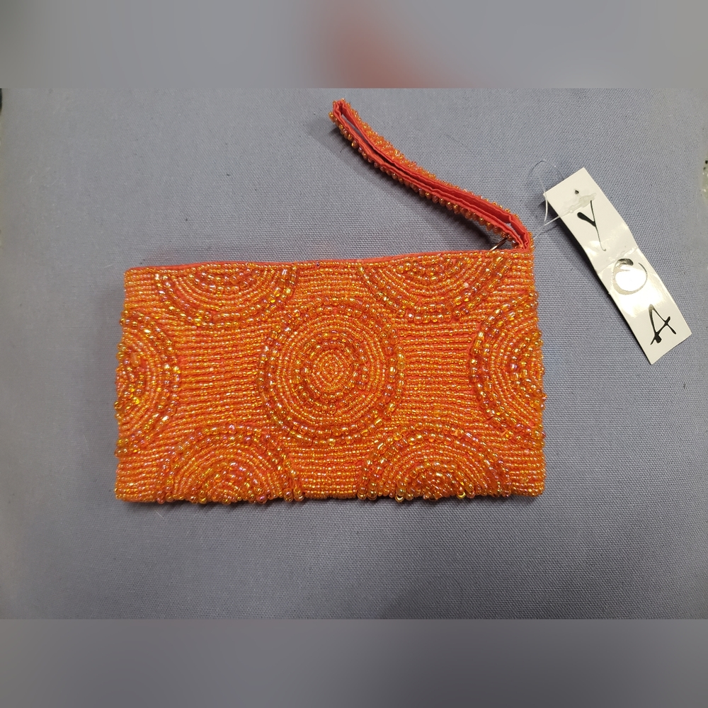 NWT cute orange beaded bohemian tropical wristlet